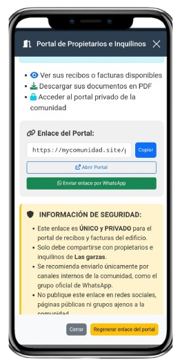 Portal de propietarios conectado a WhatsApp