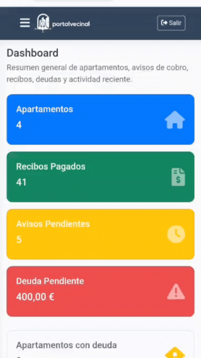 Dashboard de PortalVecinal